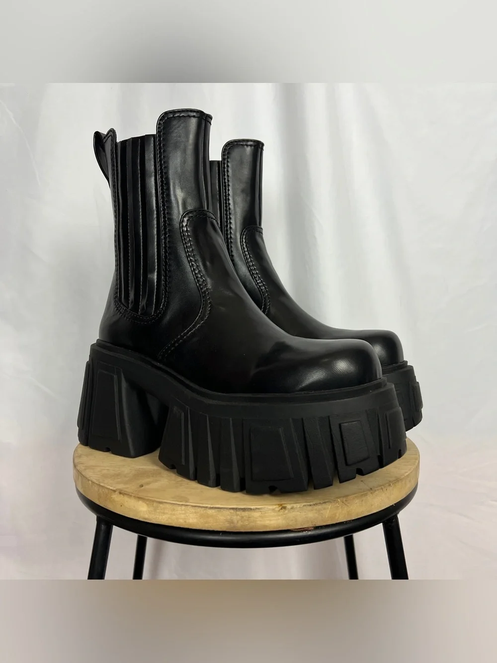 Black Vegan Leather Rebel Chelsea Platform Boots